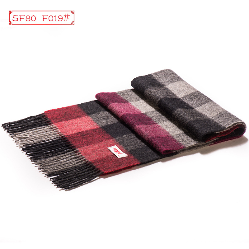 Muški vuneni šal zimi, warp knitted, dug karirani dizajn, širina 30 cm, >96% vuna