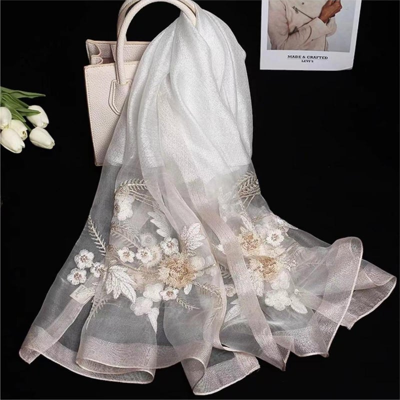 Șal din acril cu mărgele și broderie, țesut, lungime medie, pentru primăvară și toamnă, origine Hangzhou, 81-95% acrilic