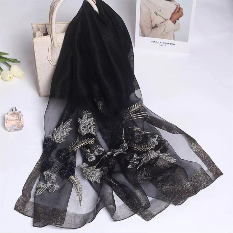 Șal din acril cu mărgele și broderie, țesut, lungime medie, pentru primăvară și toamnă, origine Hangzhou, 81-95% acrilic