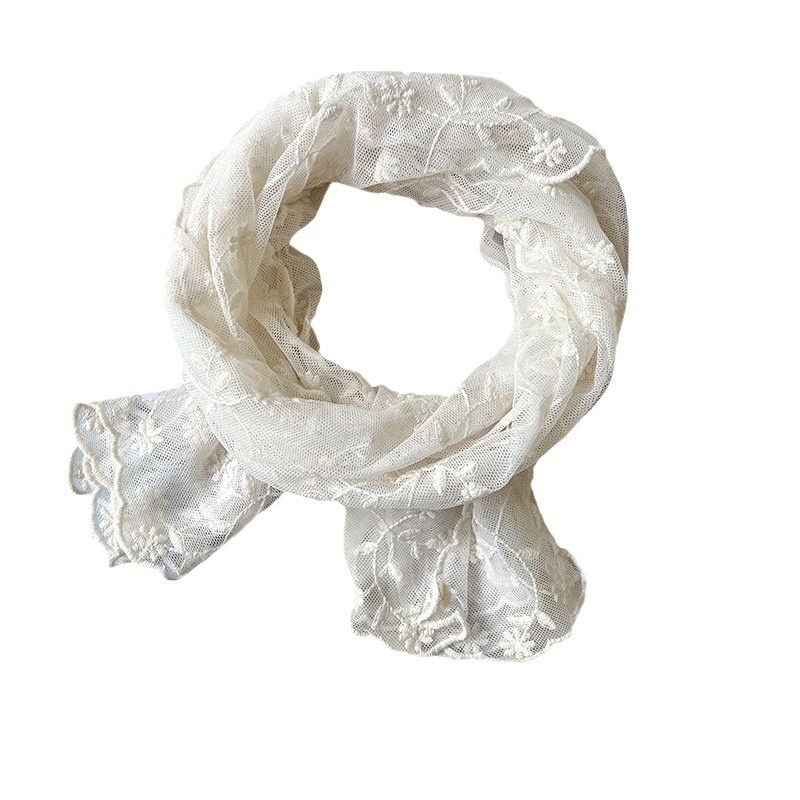 Warp-horgolt sál hímzett csipkés hálóval, meghosszabbított kendő, poliészter anyag, négy évszakos viselet, 2024 őszén debütált