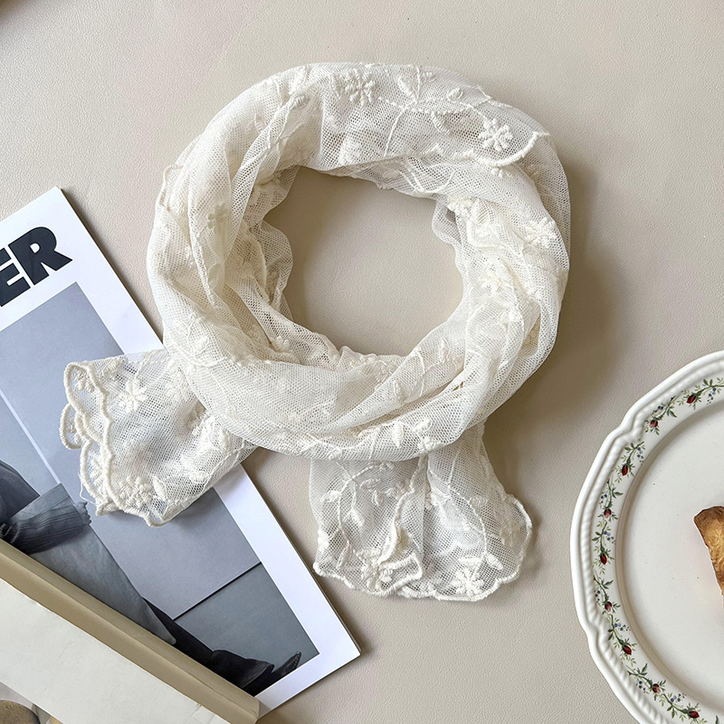 Warp-horgolt sál hímzett csipkés hálóval, meghosszabbított kendő, poliészter anyag, négy évszakos viselet, 2024 őszén debütált