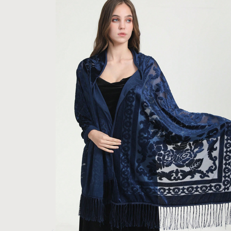 Etno-stílusú sál rojtokkal – poliészter, warp szövés, meleg, négy évszakos