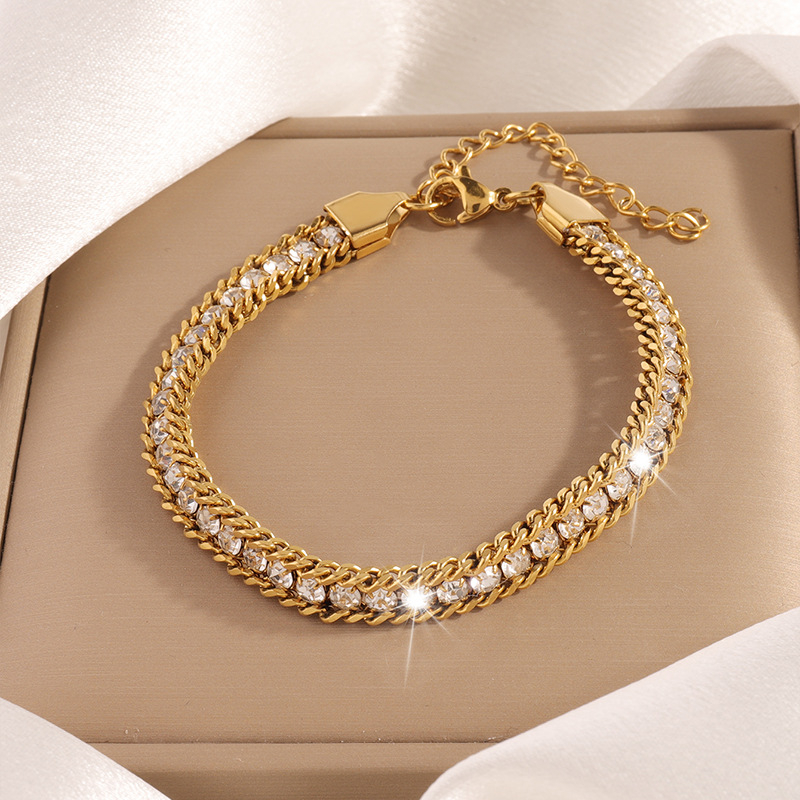 Стилна дамска гривна от неръждаема стомана, геометричен дизайн, диамантна обработка, марка Deyan Jewelry, 7.5 g