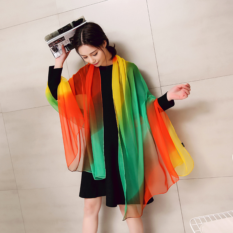 Női gradiens sál chiffonból, könnyű, twill szövés, dekoratív nyomtatás