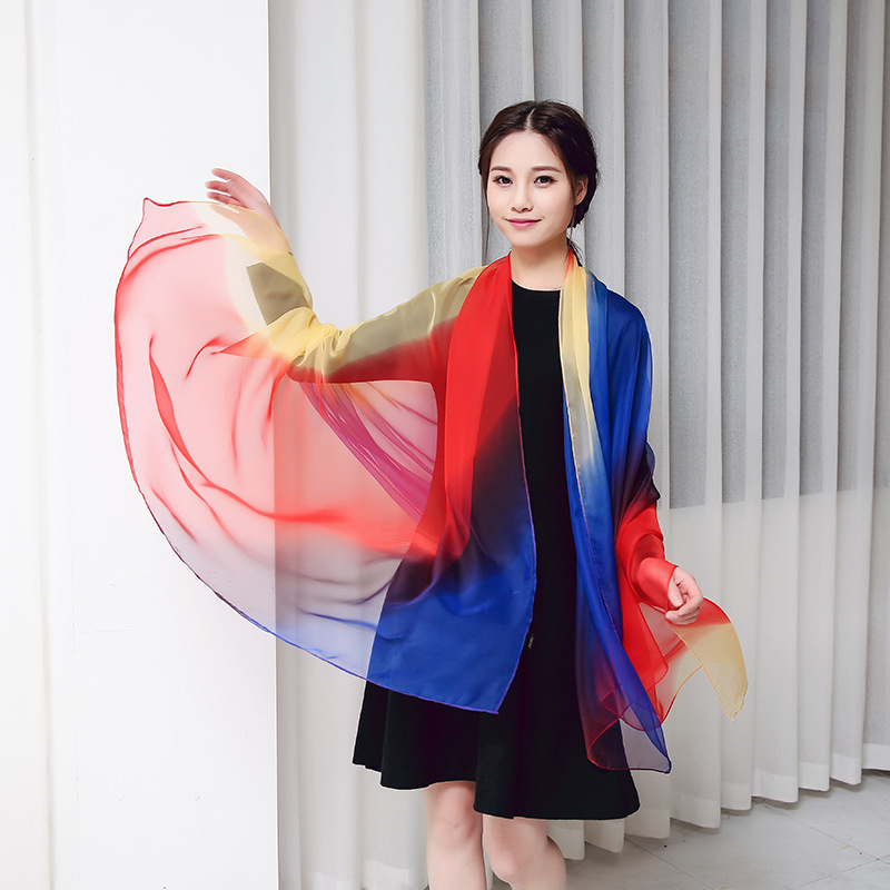 Női gradiens sál chiffonból, könnyű, twill szövés, dekoratív nyomtatás