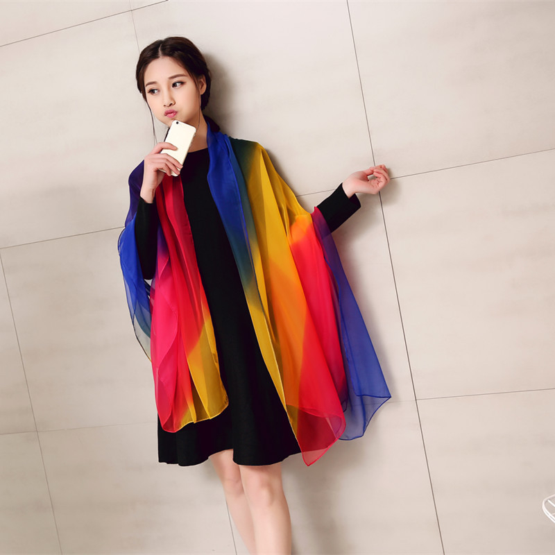 Női gradiens sál chiffonból, könnyű, twill szövés, dekoratív nyomtatás