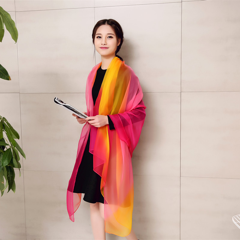 Női gradiens sál chiffonból, könnyű, twill szövés, dekoratív nyomtatás