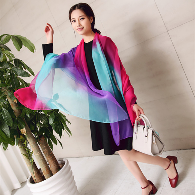 Női gradiens sál chiffonból, könnyű, twill szövés, dekoratív nyomtatás