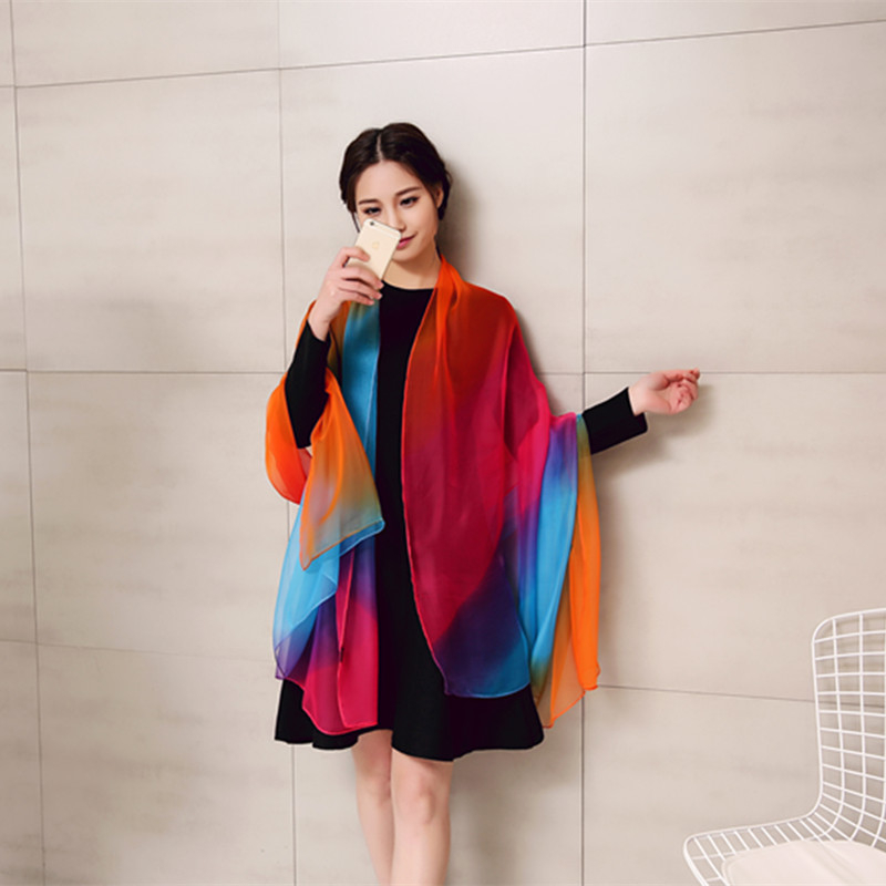 Női gradiens sál chiffonból, könnyű, twill szövés, dekoratív nyomtatás