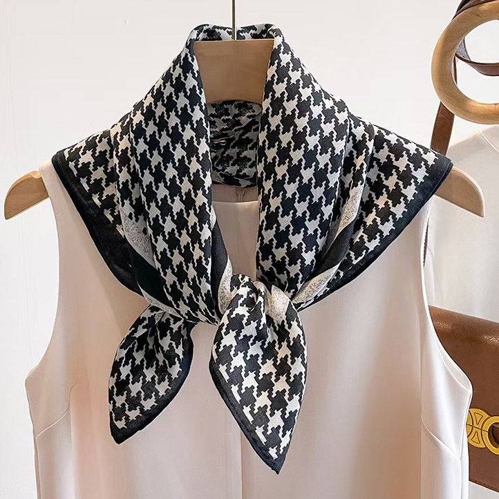 Korejskog stila kvadratni šal s uzorkom houndstooth, sintetička svila, jednostavno pletenje, modni svakodnevni dodatak