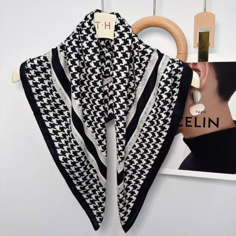 Korejskog stila kvadratni šal s uzorkom houndstooth, sintetička svila, jednostavno pletenje, modni svakodnevni dodatak