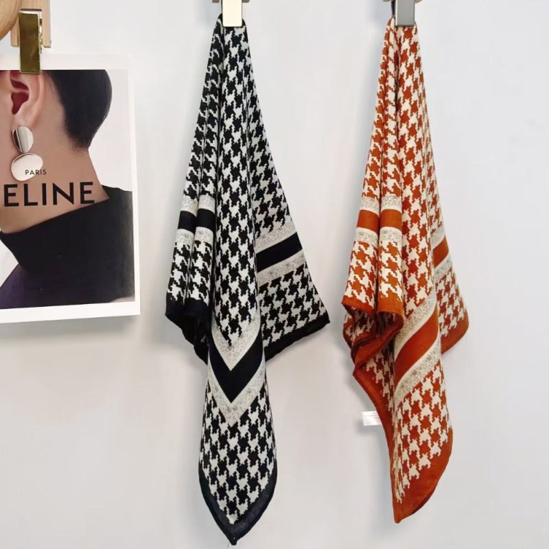 Korejskog stila kvadratni šal s uzorkom houndstooth, sintetička svila, jednostavno pletenje, modni svakodnevni dodatak