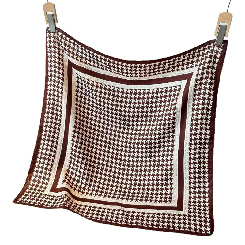 Korejskog stila kvadratni šal s uzorkom houndstooth, sintetička svila, jednostavno pletenje, modni svakodnevni dodatak