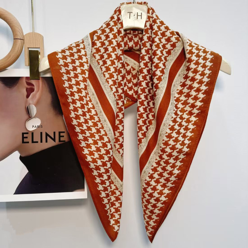 Korejskog stila kvadratni šal s uzorkom houndstooth, sintetička svila, jednostavno pletenje, modni svakodnevni dodatak