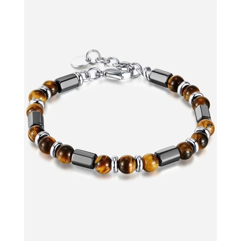 Brățară pentru bărbați din piatră ochi de tigru cu mărgele pe lanț — finisaj prin metodă antic, brand Sweet Tea, accesorii pentru mână, stil masculin, personal
