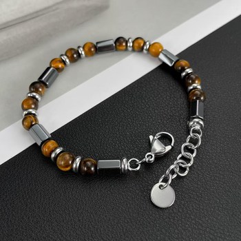 Brățară pentru bărbați din piatră ochi de tigru cu mărgele pe lanț — finisaj prin metodă antic, brand Sweet Tea, accesorii pentru mână, stil masculin, personal