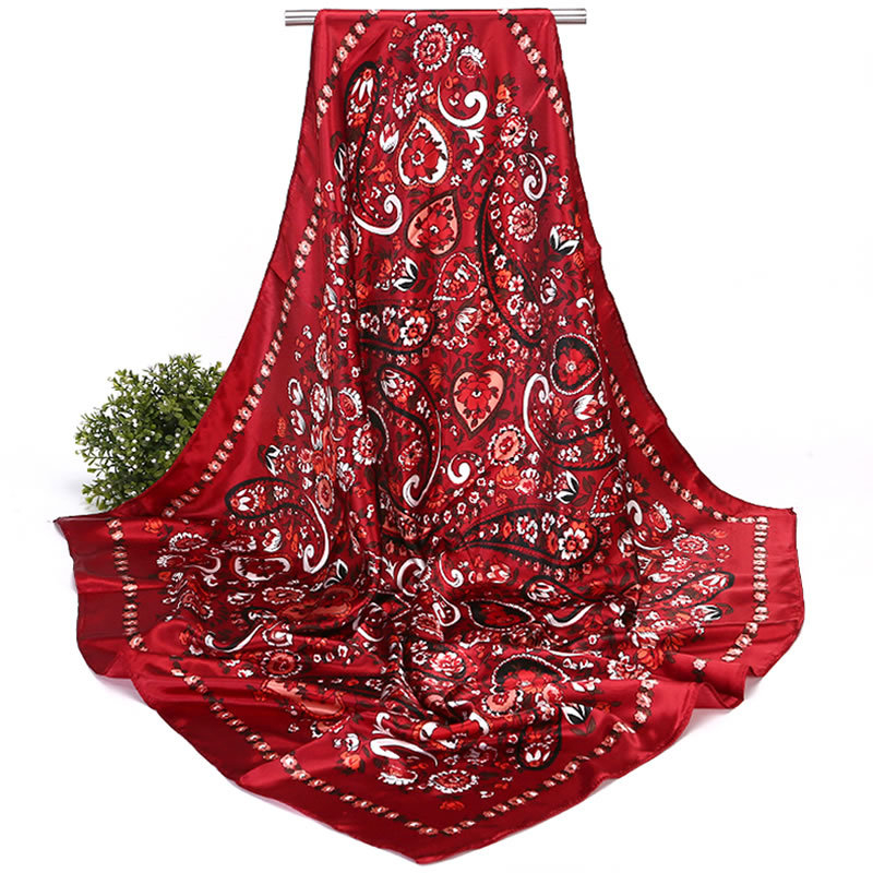 Kockasti šal s motivom cvjetne loze, imitirana svila, Office Lady stil, Muru
