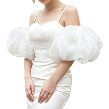 Menyasszonyi organza puffos ujjas kiegészítő menyasszonyi ruhához, váll nélküli, varrás nélküli, koreai portréfotózás, V74