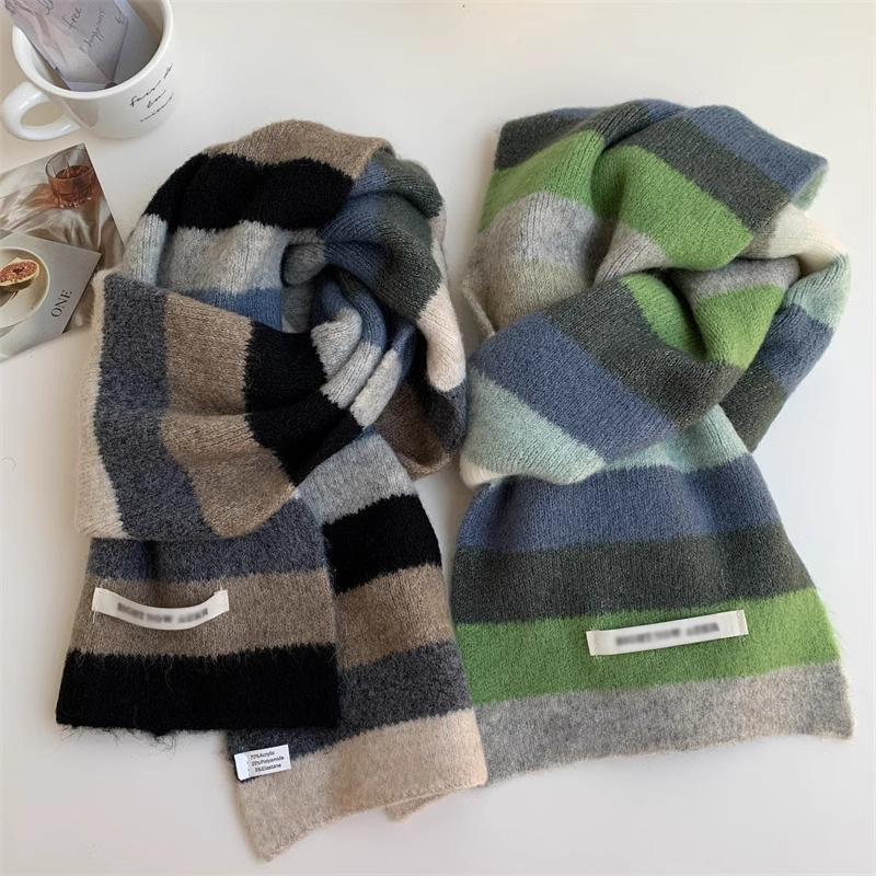 Ženski prugasti šal, warp-knit, topao zimi, imitacija kašmira, akril
