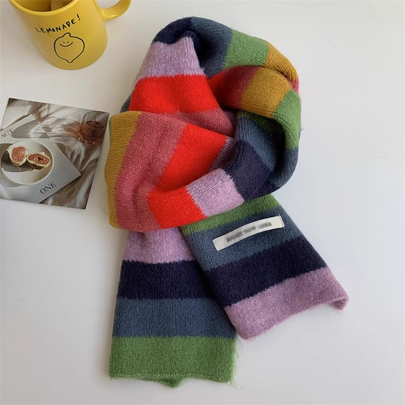 Ženski prugasti šal, warp-knit, topao zimi, imitacija kašmira, akril