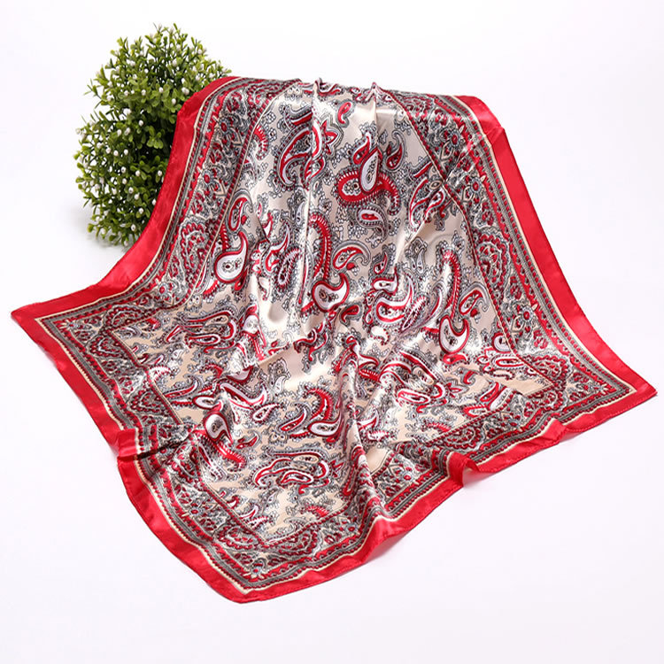 Șal pătrat din satin cu imprimeu cashew, tricotat warp-knit, cald și protecție solară, modă primăvară-toamnă