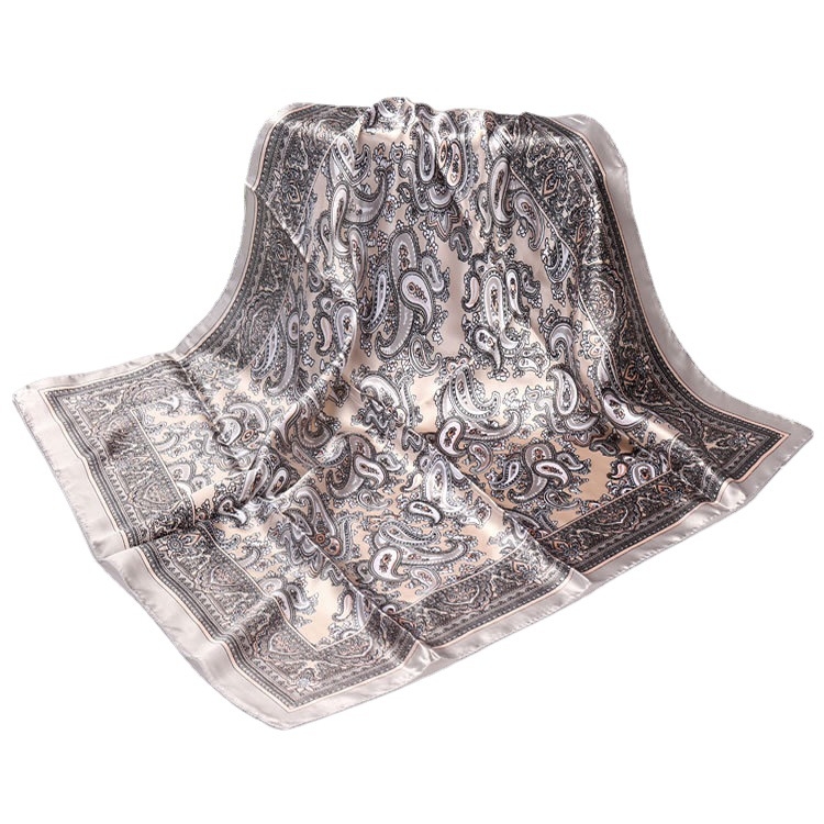 Șal pătrat din satin cu imprimeu cashew, tricotat warp-knit, cald și protecție solară, modă primăvară-toamnă