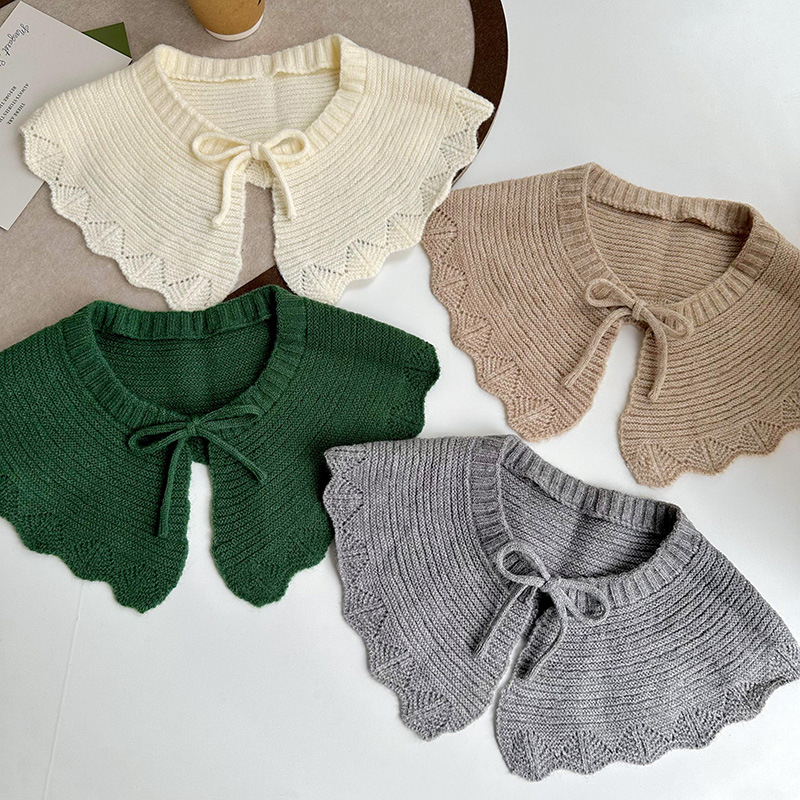Șal tricotat cu volane și șnur, guler păpușă decorativ, guler fals pentru femei, stil Japonez-Coreean