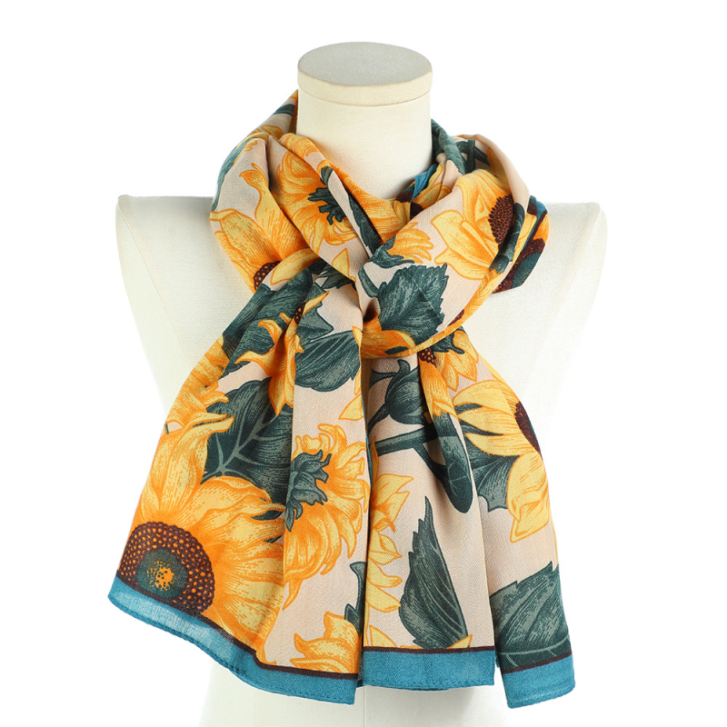 Šal s motivom suncokreta u stilu uljne slike, poliestersko-bavlna, warp knitting, topao i zaštita od sunca, podrijetlo Jinhua