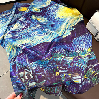 Șal din mătase inspirat de Van Gogh (100% mătase • formă pătrată • Brand City Show • Stil: literar și retro)