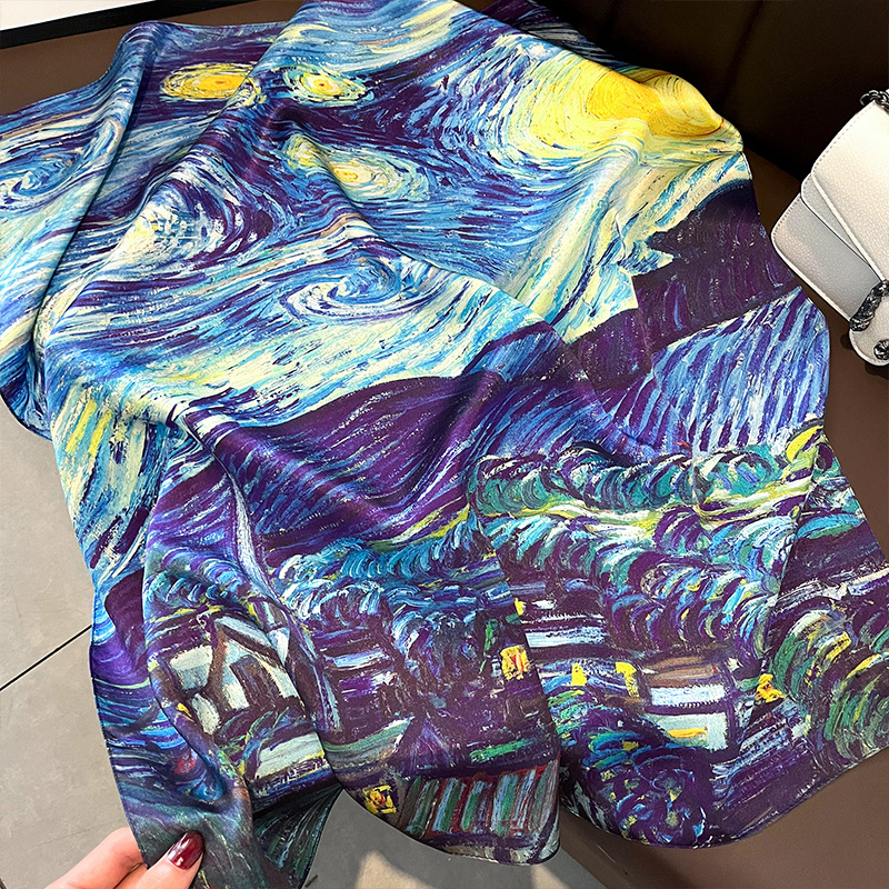 Șal din mătase inspirat de Van Gogh (100% mătase • formă pătrată • Brand City Show • Stil: literar și retro)