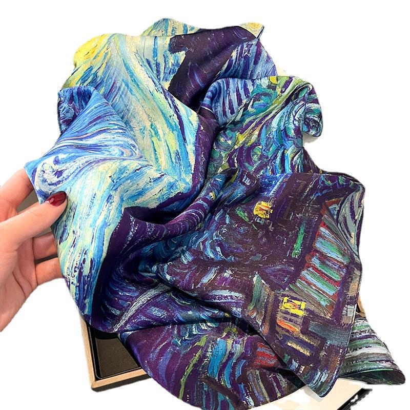 Șal din mătase inspirat de Van Gogh (100% mătase • formă pătrată • Brand City Show • Stil: literar și retro)
