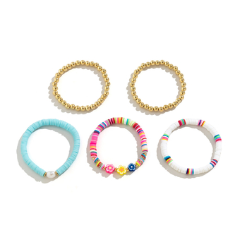 Set brățări – perle artificiale, realizare manuală, stil feminin pastoral, design floral-geometric, boem