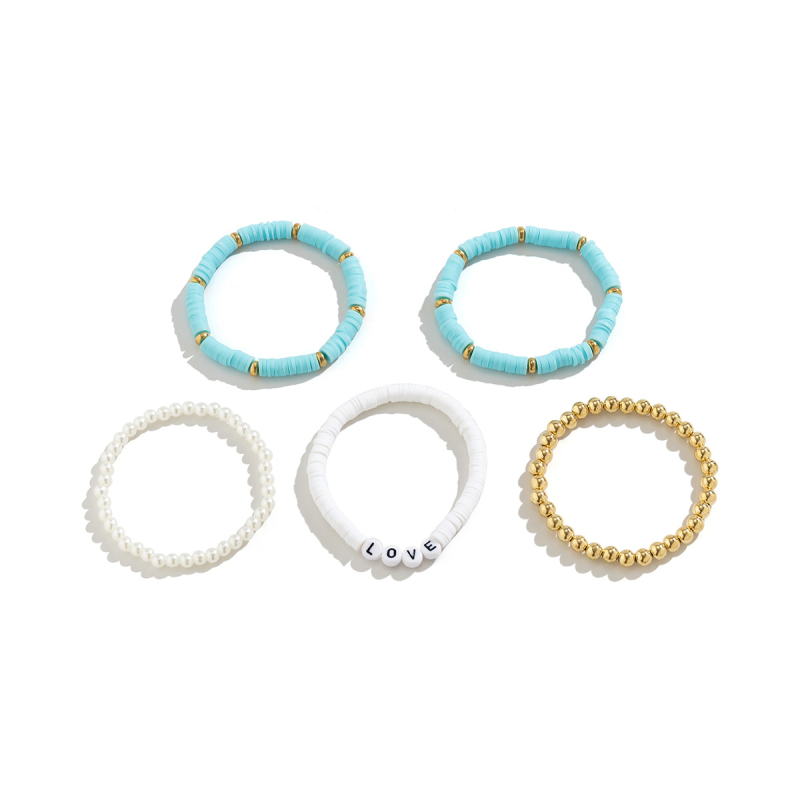 Set brățări – perle artificiale, realizare manuală, stil feminin pastoral, design floral-geometric, boem