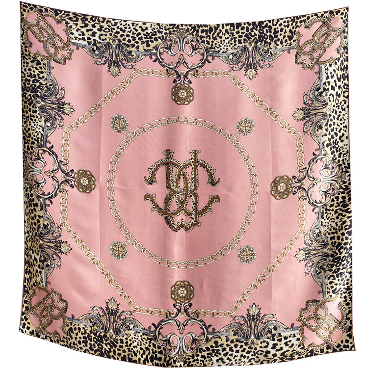 Selyem négyzet alakú sál leopard mintás gradációval, 100% selyem, sima szövéssel, négyzet alakú, friss és édes stílus