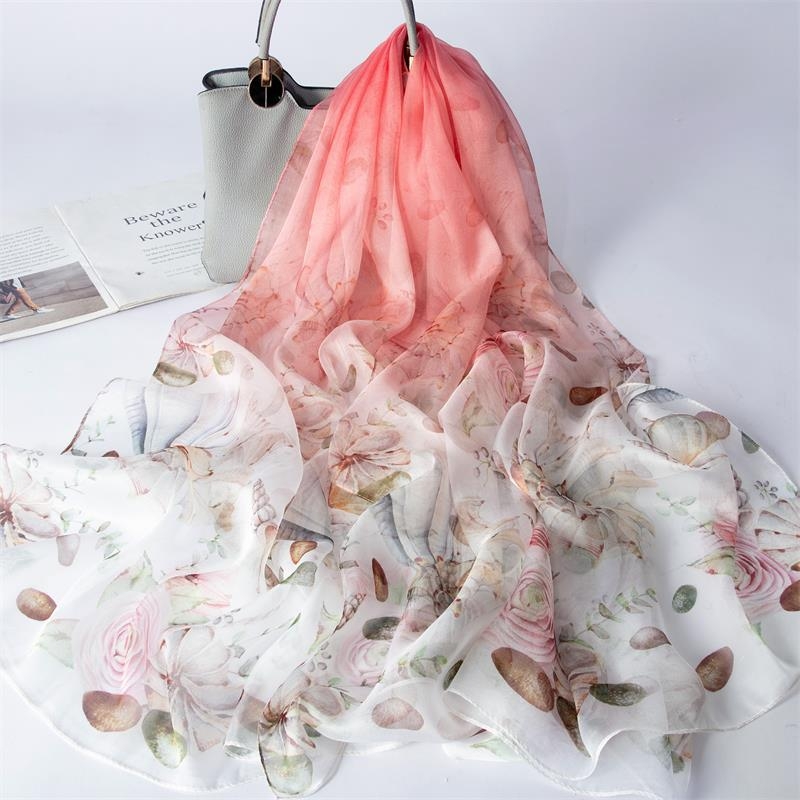 Mulberry-selyem sál, négyzet alakú, egyszerű szövés, virágos mintás, 2024 tavasz