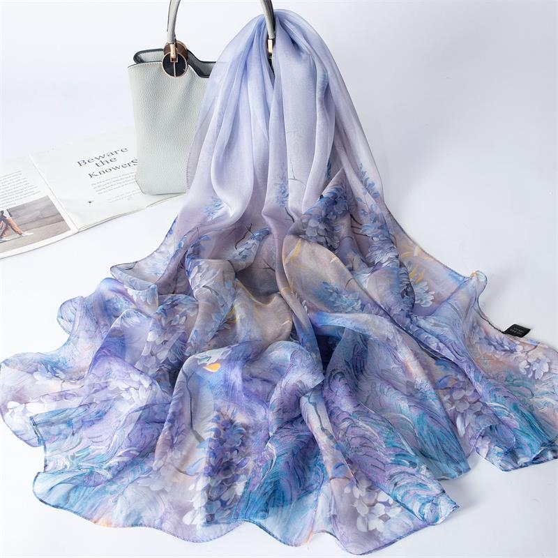 Mulberry-selyem sál, négyzet alakú, egyszerű szövés, virágos mintás, 2024 tavasz