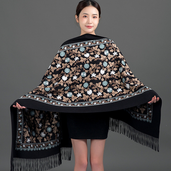 Šal od imitacije kašmira, mješavina pamuka i poliester 71–80% i 21–30%, warp-knit twill tkanina, održava toplinu zimi, kineski etnički stil