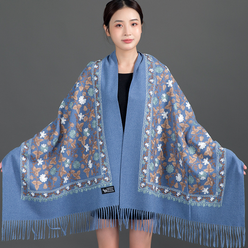 Šal od imitacije kašmira, mješavina pamuka i poliester 71–80% i 21–30%, warp-knit twill tkanina, održava toplinu zimi, kineski etnički stil