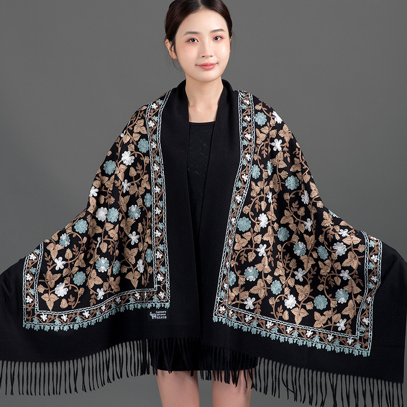 Šal od imitacije kašmira, mješavina pamuka i poliester 71–80% i 21–30%, warp-knit twill tkanina, održava toplinu zimi, kineski etnički stil