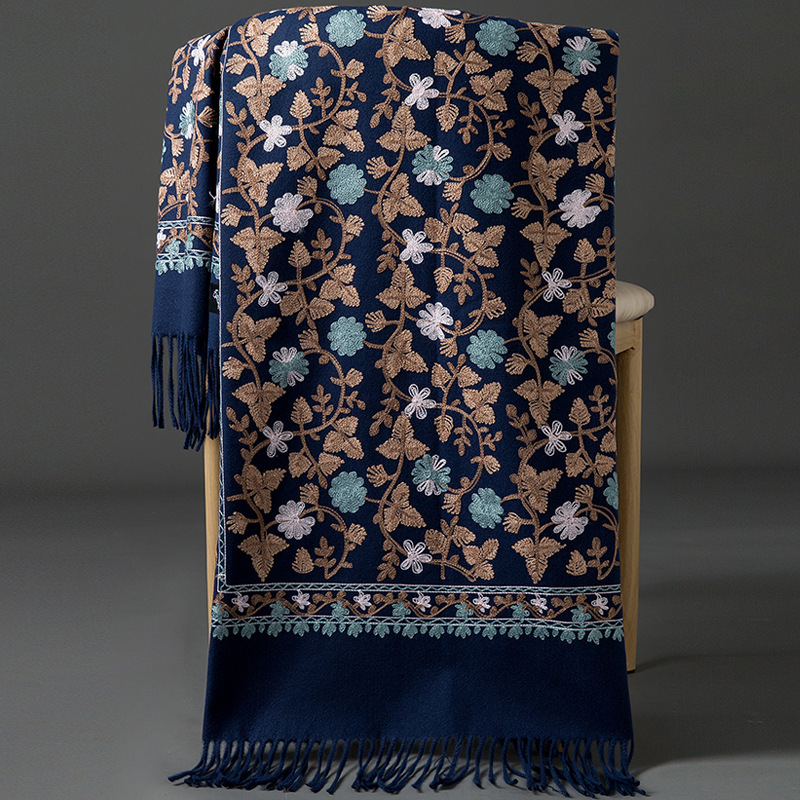 Šal od imitacije kašmira, mješavina pamuka i poliester 71–80% i 21–30%, warp-knit twill tkanina, održava toplinu zimi, kineski etnički stil