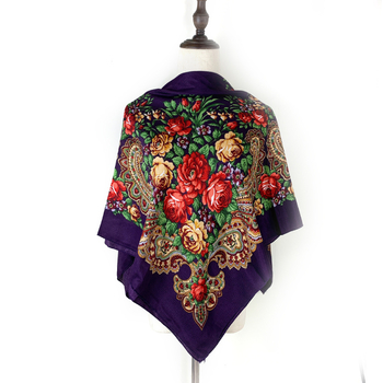 Virágmintás kendő, poliészter, warp kötés, Xinjiang négyszögletes retró stílus, nyomtatott