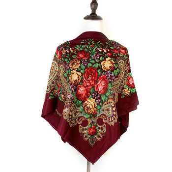 Virágmintás kendő, poliészter, warp kötés, Xinjiang négyszögletes retró stílus, nyomtatott