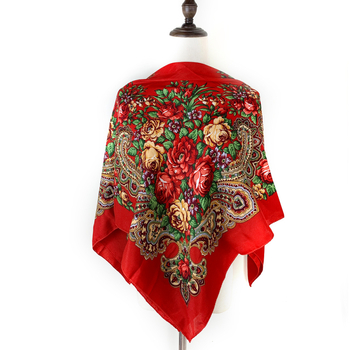 Virágmintás kendő, poliészter, warp kötés, Xinjiang négyszögletes retró stílus, nyomtatott