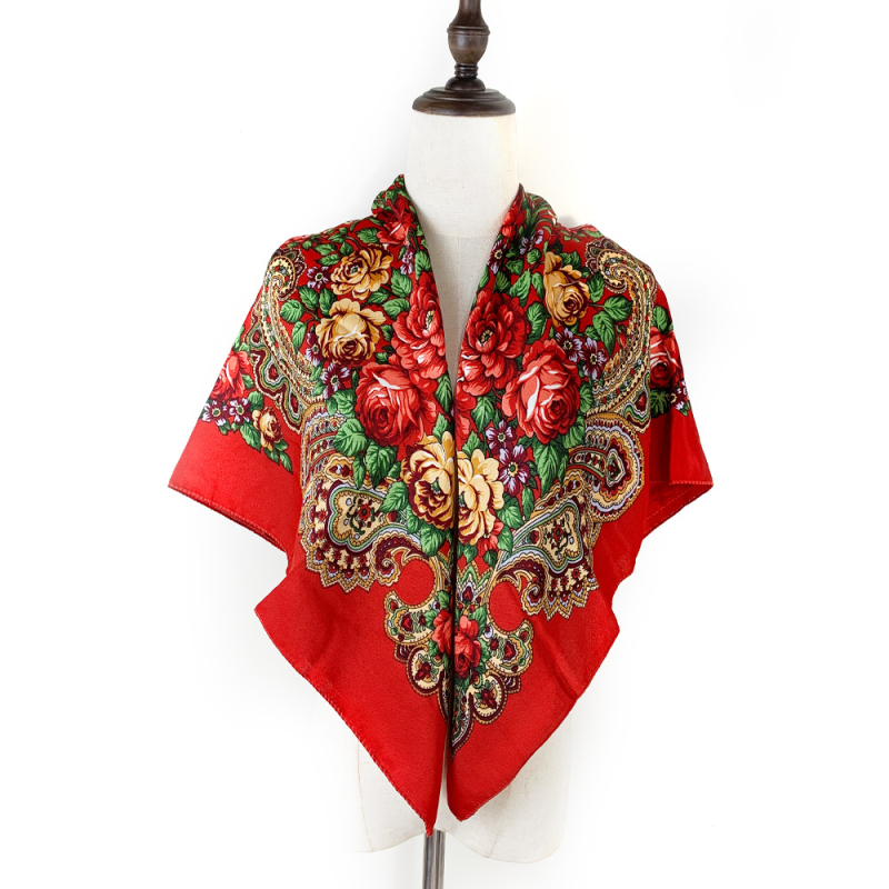 Virágmintás kendő, poliészter, warp kötés, Xinjiang négyszögletes retró stílus, nyomtatott