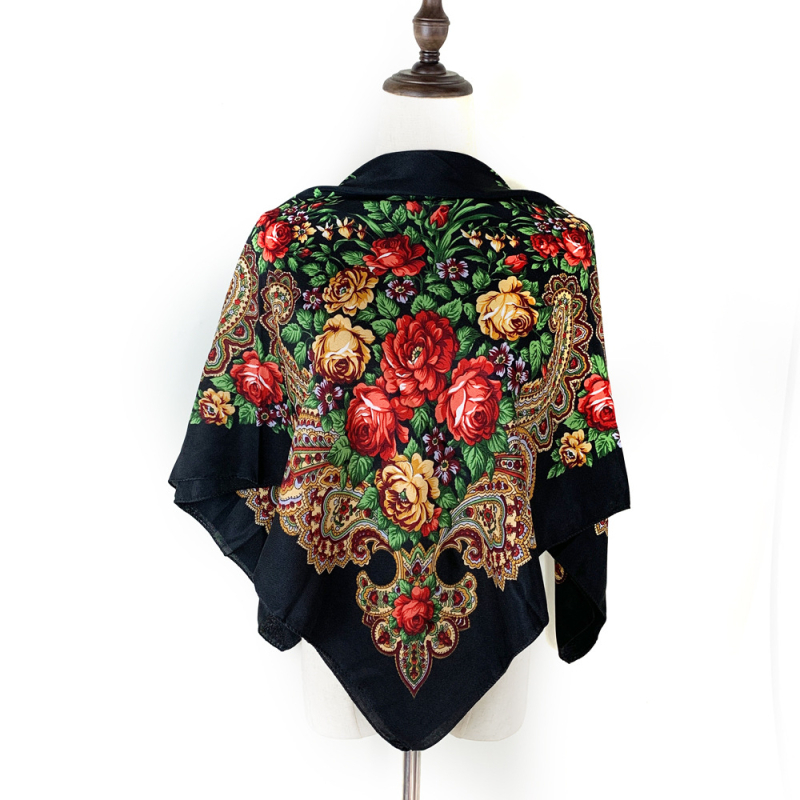 Virágmintás kendő, poliészter, warp kötés, Xinjiang négyszögletes retró stílus, nyomtatott