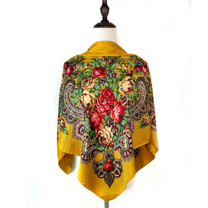 Virágmintás kendő, poliészter, warp kötés, Xinjiang négyszögletes retró stílus, nyomtatott