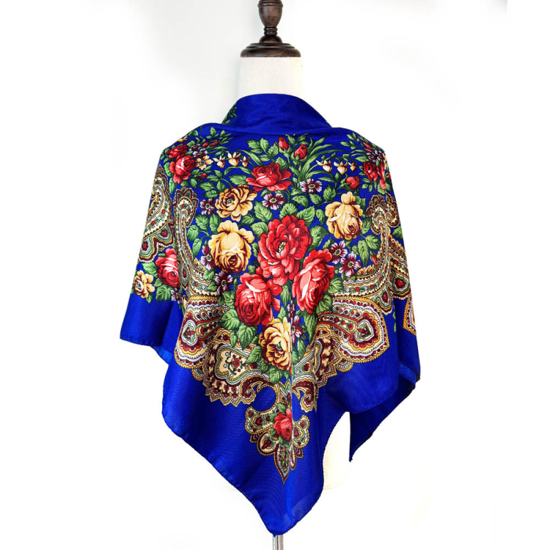 Virágmintás kendő, poliészter, warp kötés, Xinjiang négyszögletes retró stílus, nyomtatott