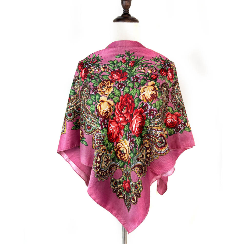 Virágmintás kendő, poliészter, warp kötés, Xinjiang négyszögletes retró stílus, nyomtatott