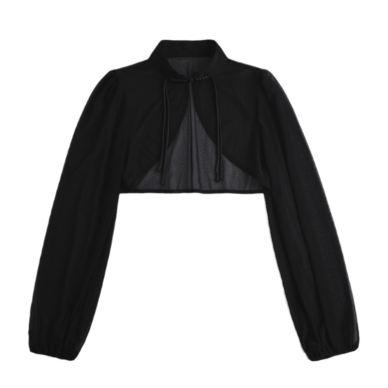 Chiffon blúz sálkendővel és dekoratív hamis gallérral, kínai stílusú gombos részletek, egyszínű mintázat (Anyag: Chiffon; Mintázat: Egyszínű; Stílus: Elegáns társasági nő; Funkció: Díszítés; Szezon: Nyár)