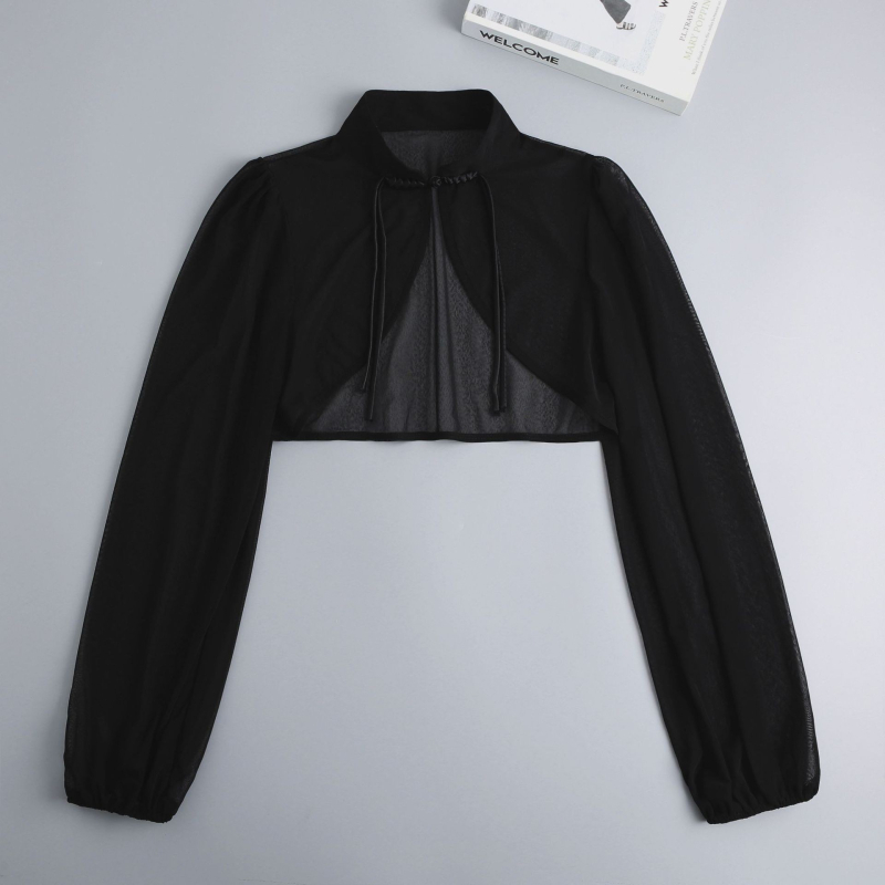 Chiffon blúz sálkendővel és dekoratív hamis gallérral, kínai stílusú gombos részletek, egyszínű mintázat (Anyag: Chiffon; Mintázat: Egyszínű; Stílus: Elegáns társasági nő; Funkció: Díszítés; Szezon: Nyár)